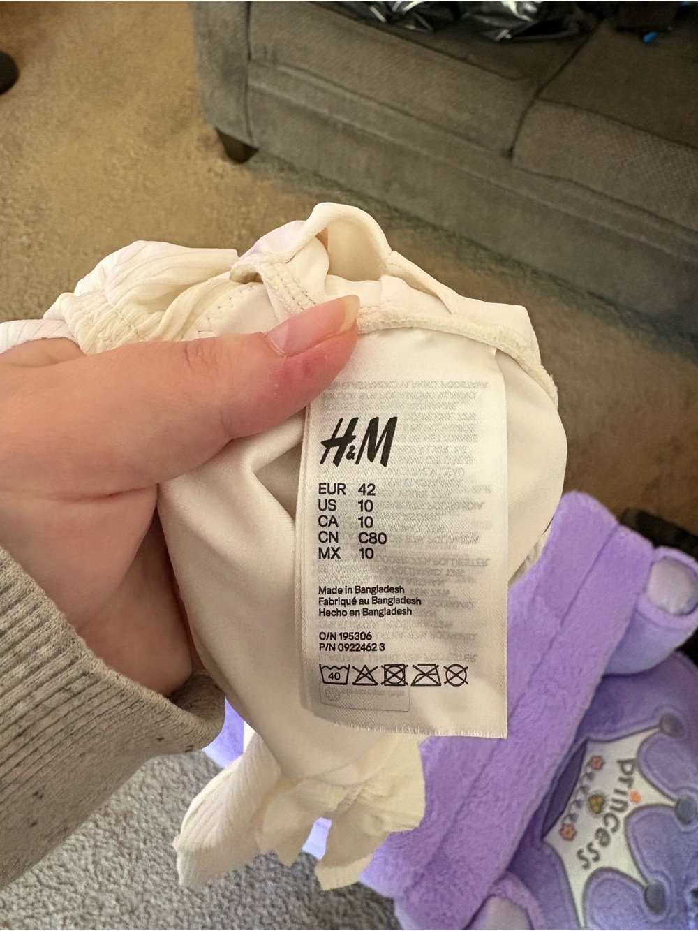 H&M Cream Ruffled Ribbed Crop Top - Picture 2 of 4